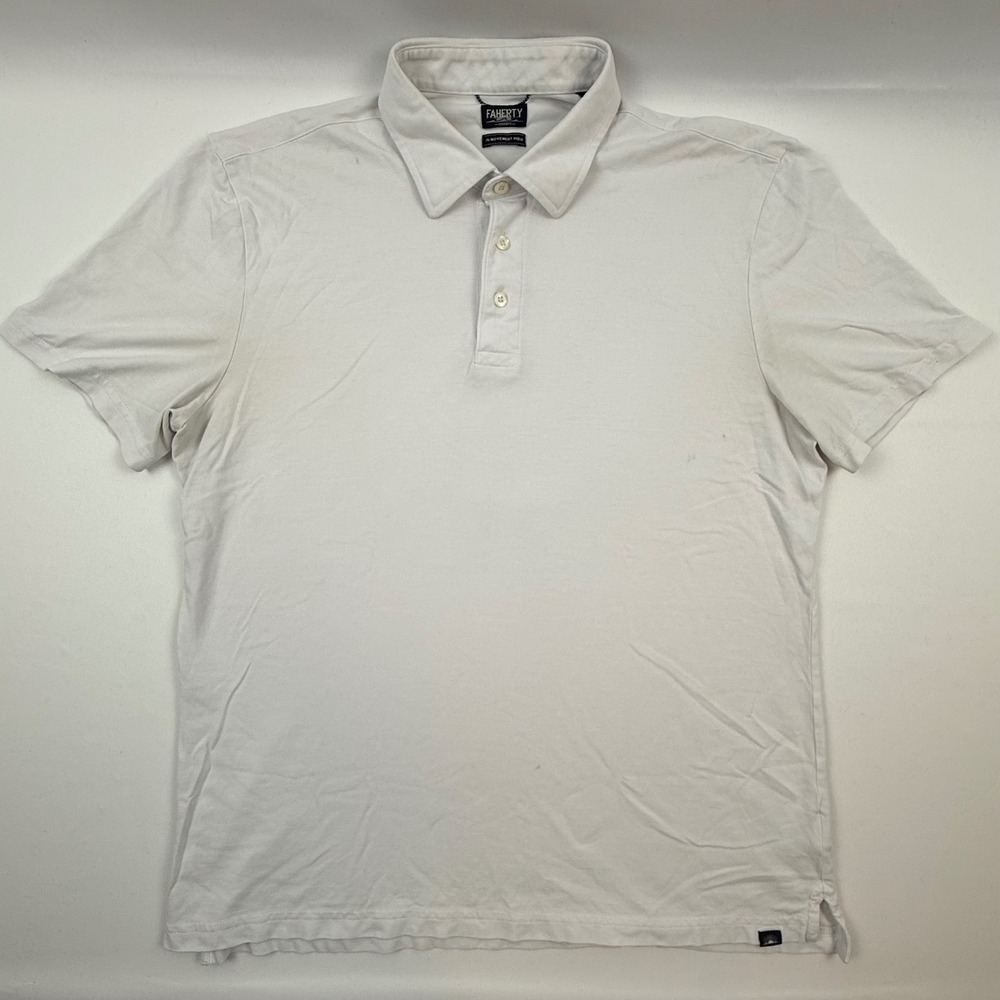 Faherty Reserve The Movement Polo Mens Large White Pima Cotton Modal Stretch
